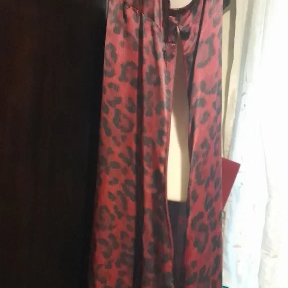 New Acrobat Maxi Silk slip dress Burgundy Red Brown Leopard Slit Spaghetti Strap - Picture 5 of 7
